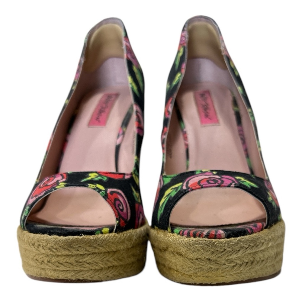 Betsey Johnson Rose Floral Platform Espadrille Wedge Peep Toe Y2K Retro Sz  10 - Picture 4 of 13